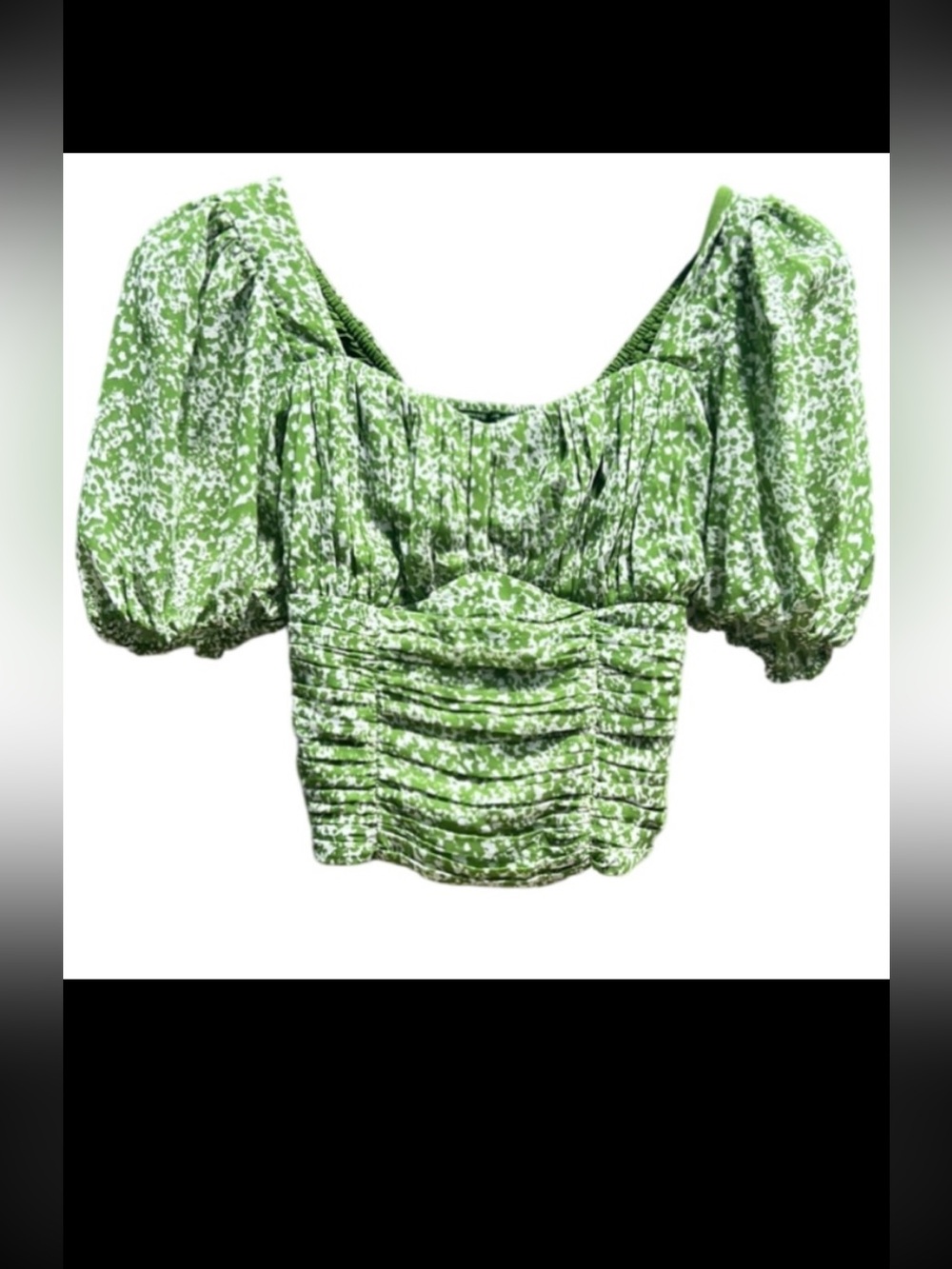 Abercrombie & Fitch Ruched Cropped Top, Smocking, Puff Sleeves Sz S